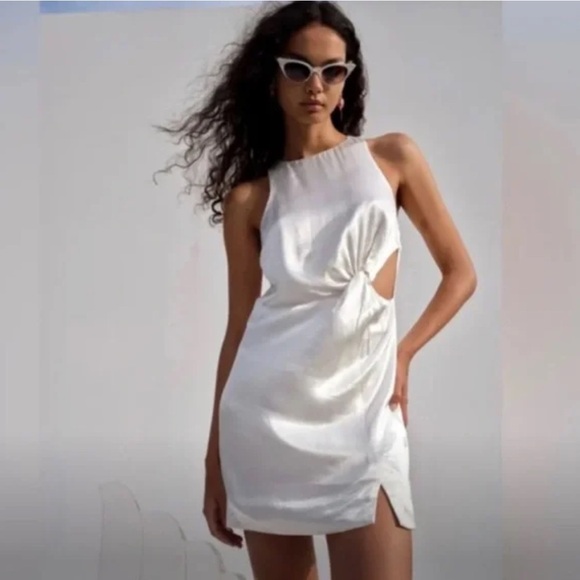 For Love & Lemons Lucy Satin Cutout Mini Dress in White XS - Picture 1 of 11